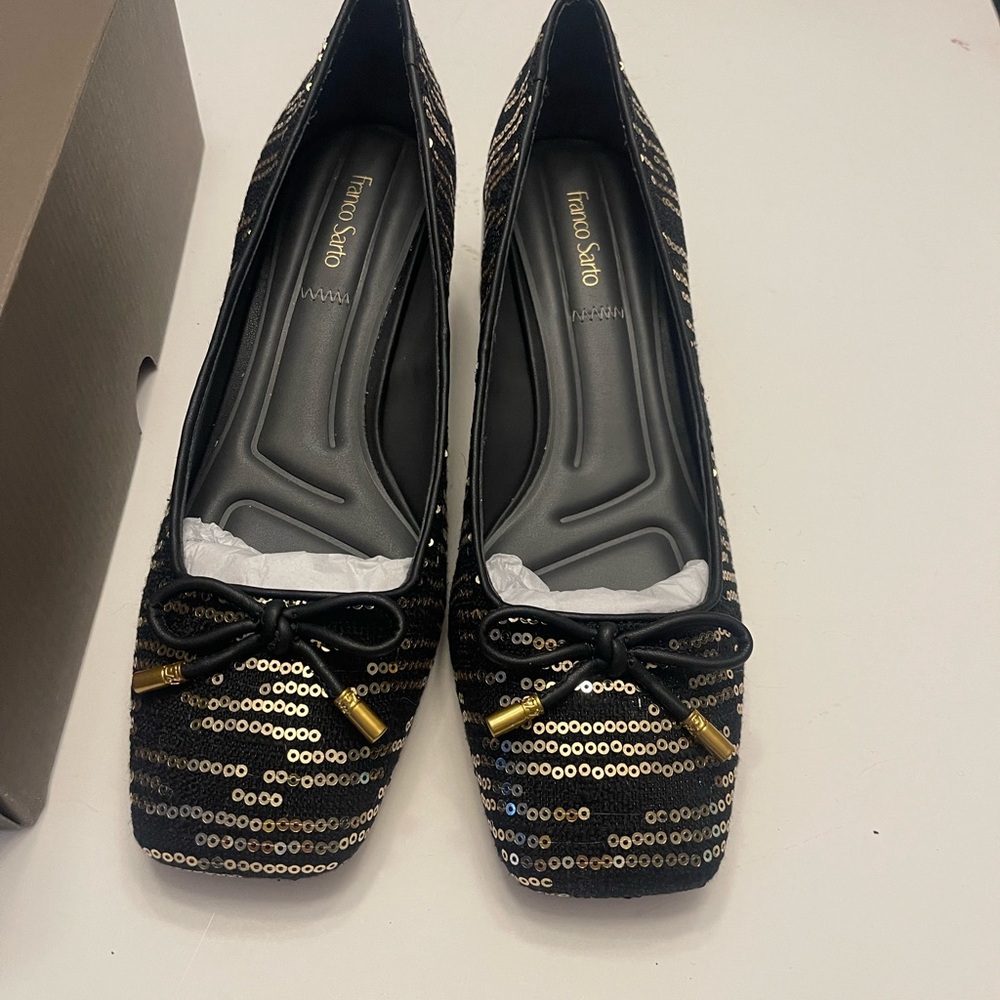 Franco Sarto Black and Gold Sequin Flats